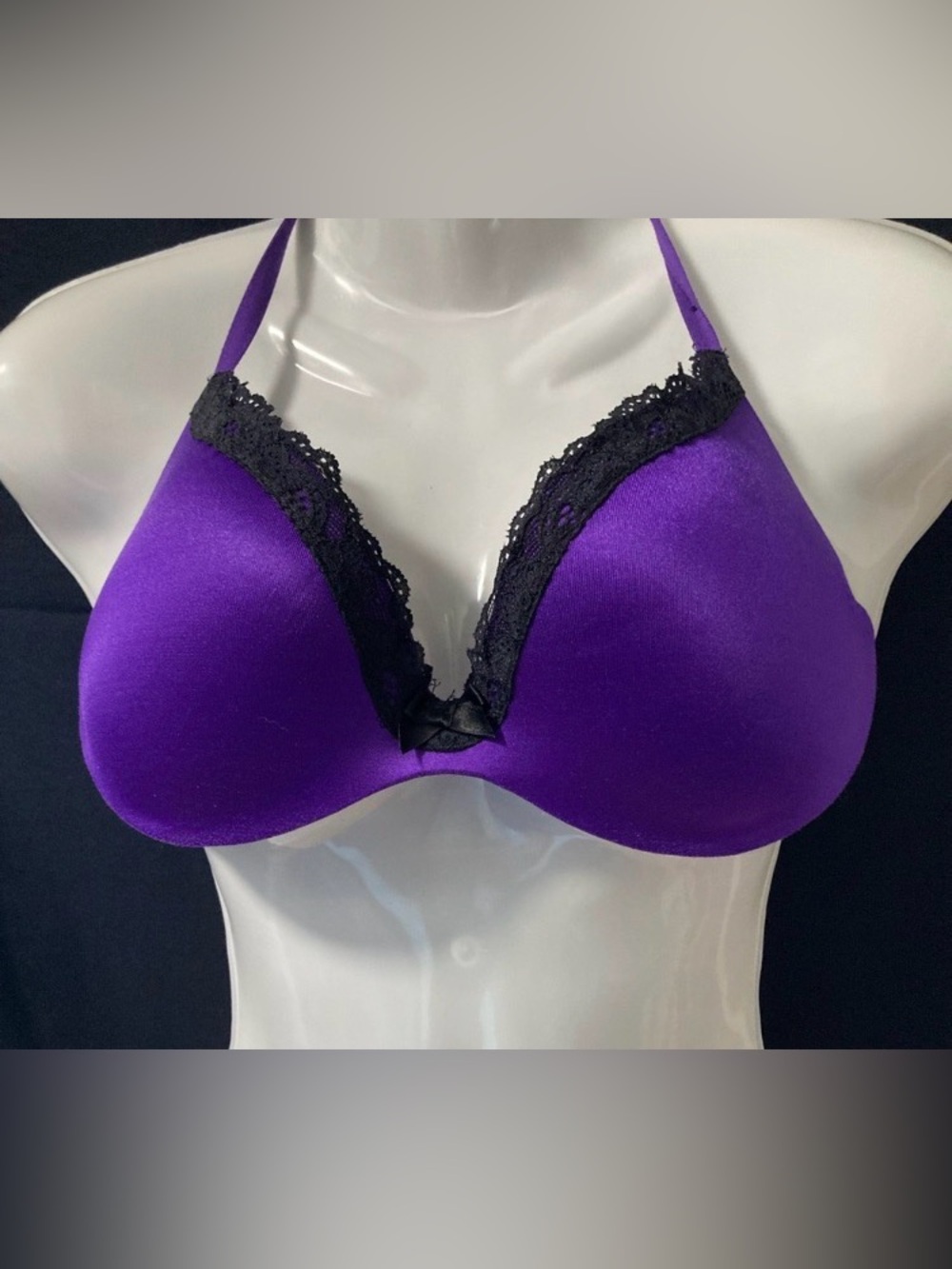 La Senza Purple Black Lace Push-Up Bra 34C Y2K Cherry Logo